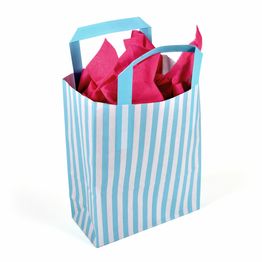 18cm x 23cm x 8cm Aqua Blue Striped Small Paper Carrier Bags