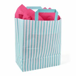 25cm x 30cm x 14cm Aqua Blue Striped Medium Paper Carrier Bags
