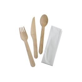 Compostable Wooden Cutlery Pack (Knife, Fork, Napkin &amp; Spoon) alternative