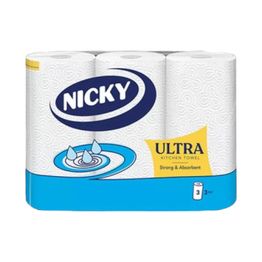 Nicky Ultra Kitchen Rolls 3Ply (Formerly Elite) - Pack Of 15 Rolls