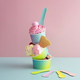 Vegware VP-SP35CW 3.5in/90mm Tutti Frutti Paper Ice Cream Spoon alternative