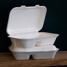 Vegware B002NW 9 X 6in/245 X 155mm 2-Comp Nourish Moulded Fibre Clamshell alternative
