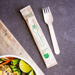 Vegware VT-FK6W Compostable Wooden Fork, Wrapped alternative