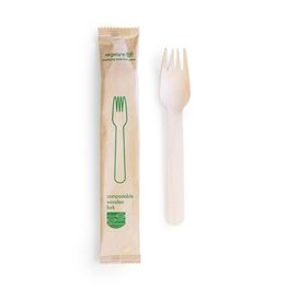 Vegware VT-FK6W Compostable Wooden Fork, Wrapped