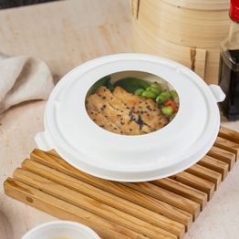 Vegware BL185FW Nourish Moulded Fibre Bonnie Window Lid (Fits 32 &amp; 40oz bowl) alternative