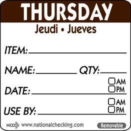 50mm Thursday Removable Day Label (500)