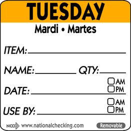 50mm Tuesday Removable Day Label (500)