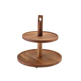 GenWare Acacia Wood Two Tier Cake Stand