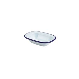 Enamel Rectangular Pie Dish White &amp; Blue 16cm