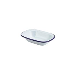 Enamel Rectangular Pie Dish White &amp; Blue 18cm