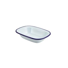 Enamel Rectangular Pie Dish White &amp; Blue 20cm
