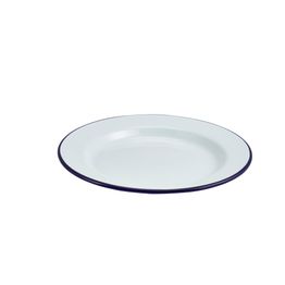 Enamel Wide Rim Plate White &amp; Blue 24cm