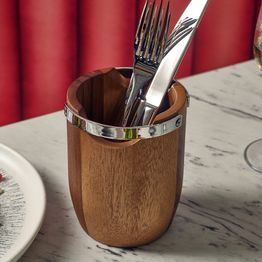 GenWare Acacia Wood Cutlery Cylinder with Metal Handles alternative