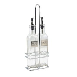 Square Glass Oil &amp; Vinegar With Chrome Stand