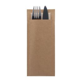 Europochette Classic Size Kraft Brown Cutlery Pouch with Kraft 2ply Napkin alternative