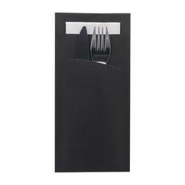 Europochette Extra Size Black Cutlery Pouch with White Airlaid Napkin alternative