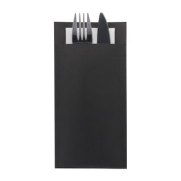 Europochette Royal Size Black Cutlery Pouch with White Soft 2ply Napkin alternative