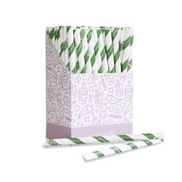 Vegware PS12-GS Bubble Tea Green Stripe 12mm Paper Straw alternative