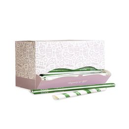 Vegware PS12-GSW Bubble Tea Green Stripe 12mm Wrapped Paper Straw alternative