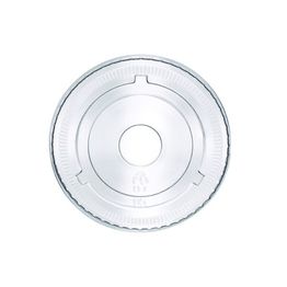 Vegware EP-CRFL-EP 10-20oz BlueStripe rPET Flat Lid with Straw Slot