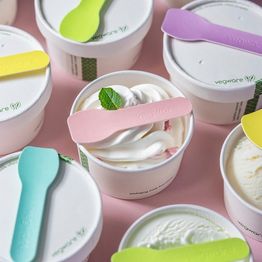 Vegware VP-SP3.5C Tutti Frutti Paper Ice Cream Spoons 3.5" alternative