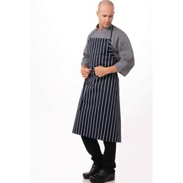 Chef Works Premium Woven Bib Apron Navy and White Stripe alternative