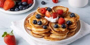 Homemade,Mini,Pancakes,With,Blueberries,,Strawberries,And,Raspberries