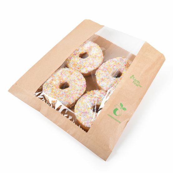 10" x 10" Kraft Biodegradable Brown Paper Film Front Bags 25cm x 25cm