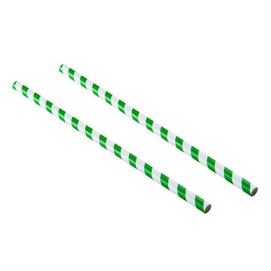 Smoothie Straw Green &amp; White Paper 225mm x 10mm Bore