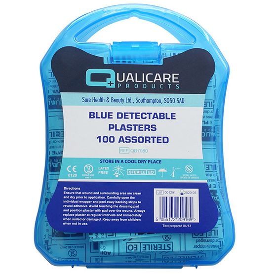 Blue Detectable Plasters With Box - 100pc Assorted