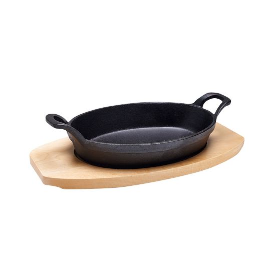 Cast Iron Sizzle Dish + Trivet Oval 21x15cm