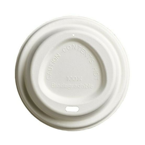 90mm Large Bagasse Lids Compostable 66001 To Fit 12 &amp; 16oz Cups