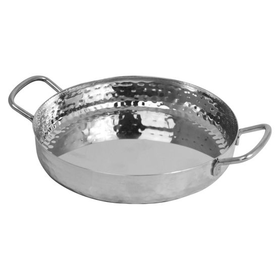 Mini Deep Pan With Handles - Hammered Stainless Steel - 18cm