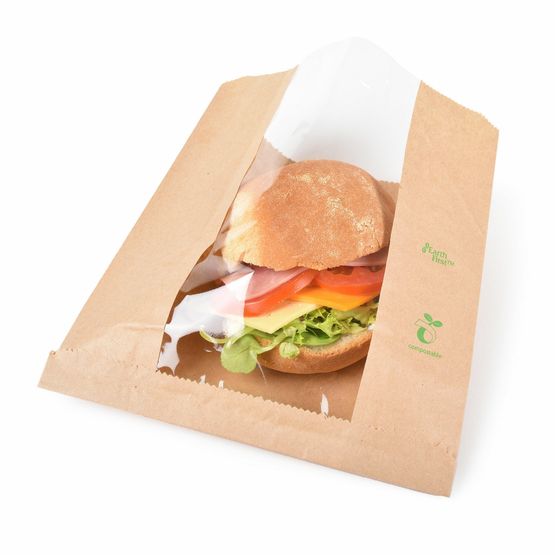 8.5" x 8.5" Kraft Biodegradable Brown Paper Film Front Bags 21.5cm x 21.5cm