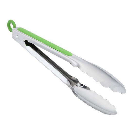Tongs Stainless Steel Green Handle 23cm 9in