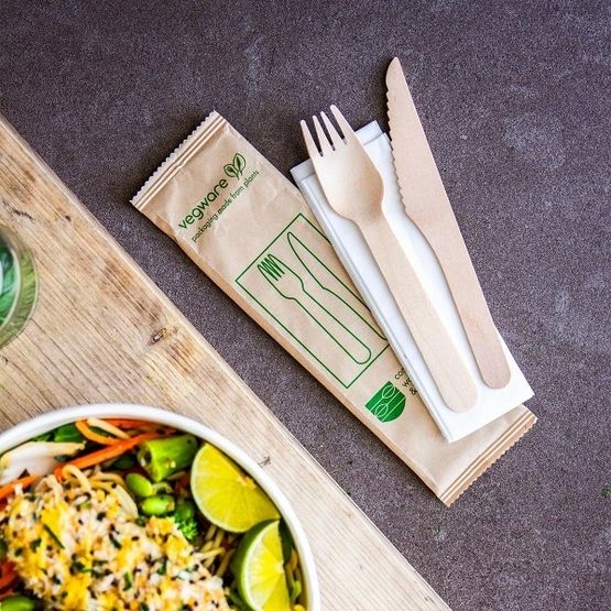 Vegware Vt-Kfwn Compostable Wooden Cutlery Pack (Knife, Fork And Napkin)