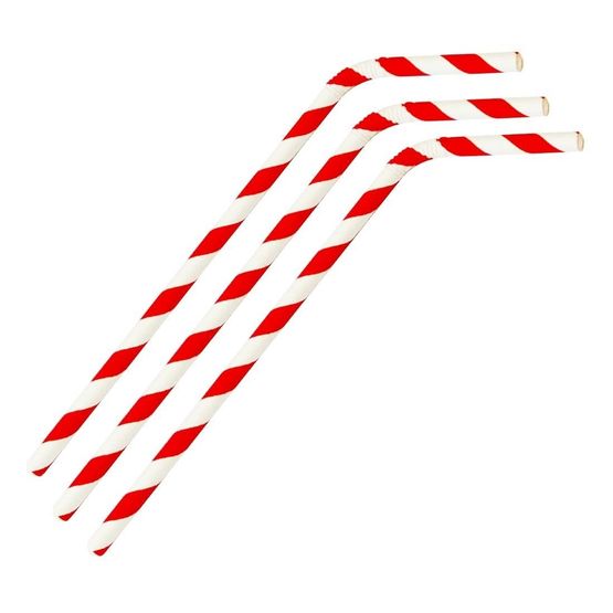 Fiesta Compostable Bendy Paper Straws Red Stripes