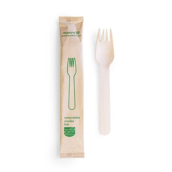Vegware VT-FK6W Compostable Wooden Fork, Wrapped
