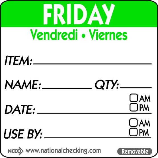 50mm Friday Removable Day Label (500)