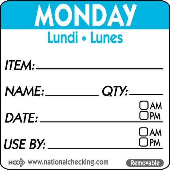 50mm Monday Removable Day Label(500)