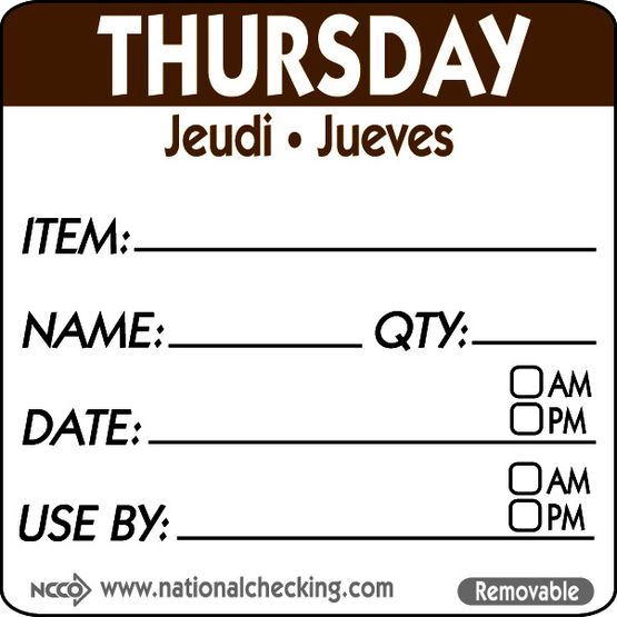 50mm Thursday Removable Day Label (500)