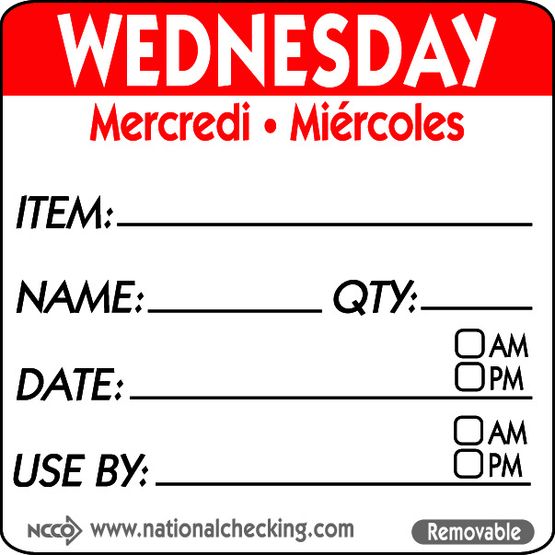 50mm Wednesday Removable Day Label (500)