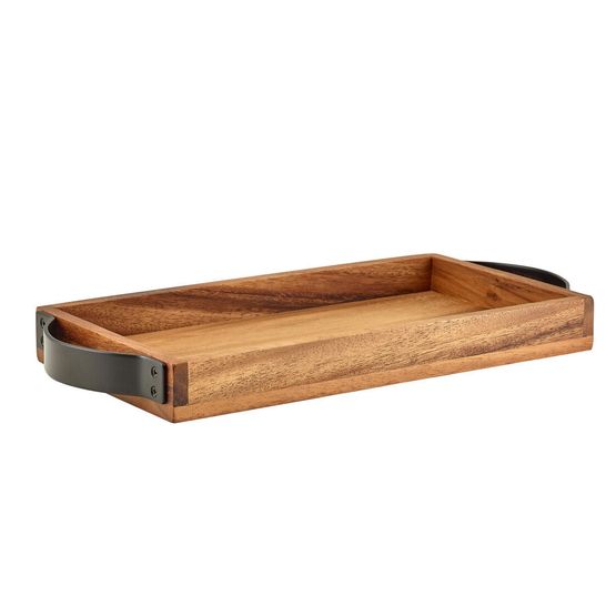 GenWare Acacia Wood Serving Tray with Metal Handles 32.5 x 17.5cm