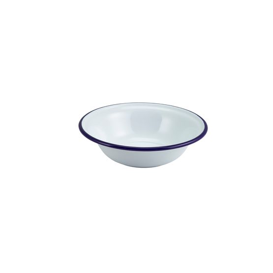 Enamel Bowl White with Blue Rim 16cm/ 6.25"