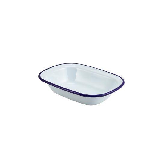 Enamel Rectangular Pie Dish White &amp; Blue 20cm