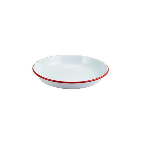Enamel Rice/ Pasta Plate White with Red Rim 24cm