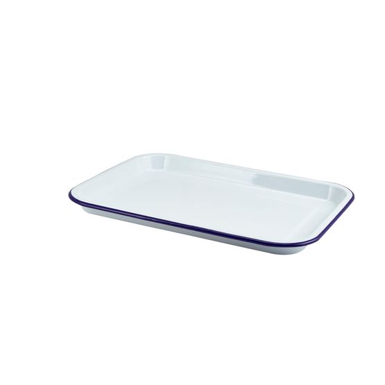 Enamel Serving Tray White with Blue Rim 33.5x23.5x2.2cm