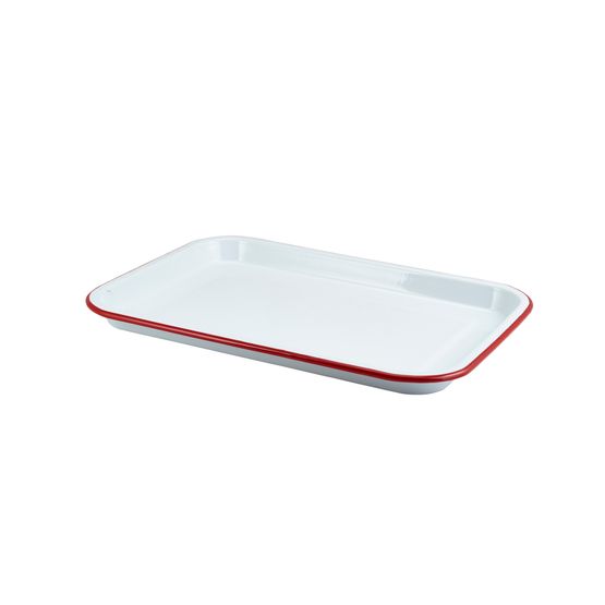 Enamel Serving Tray White with Red Rim 33.5x23.5x2.2cm