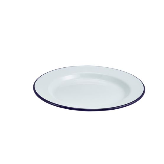 Enamel Wide Rim Plate White &amp; Blue 24cm
