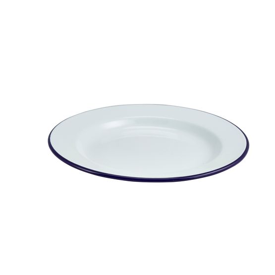 Enamel Wide Rim Plate White &amp; Blue 26cm